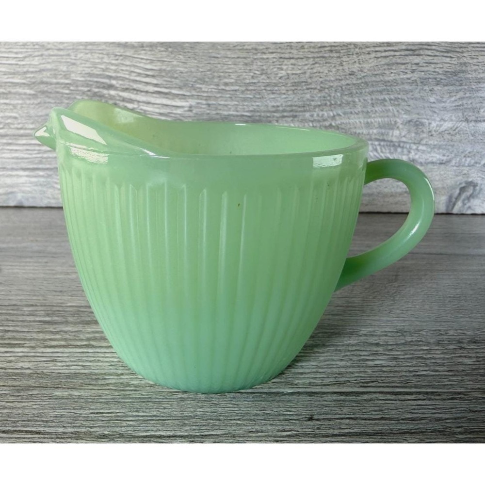 Vintage Fire King Jadeite Jane Ray Creamer Oven Glass Ware USA 3" × 4.5" MCM